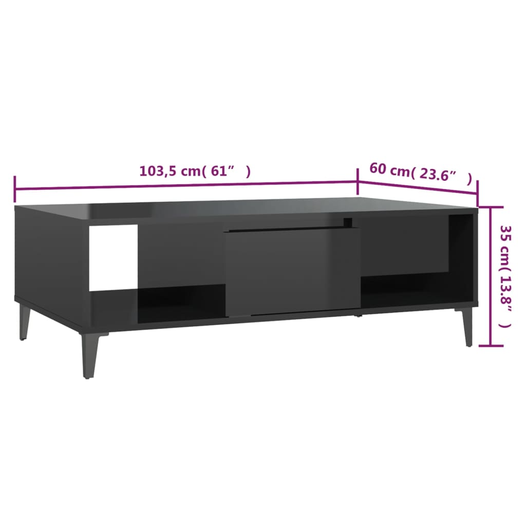 Coffee Table | High gloss black | Engineered wood and metal | Large