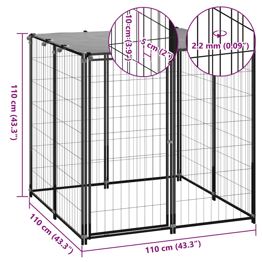 Dog Kennel | Black and Silver Grey | Powder-coated steel and polyethylene