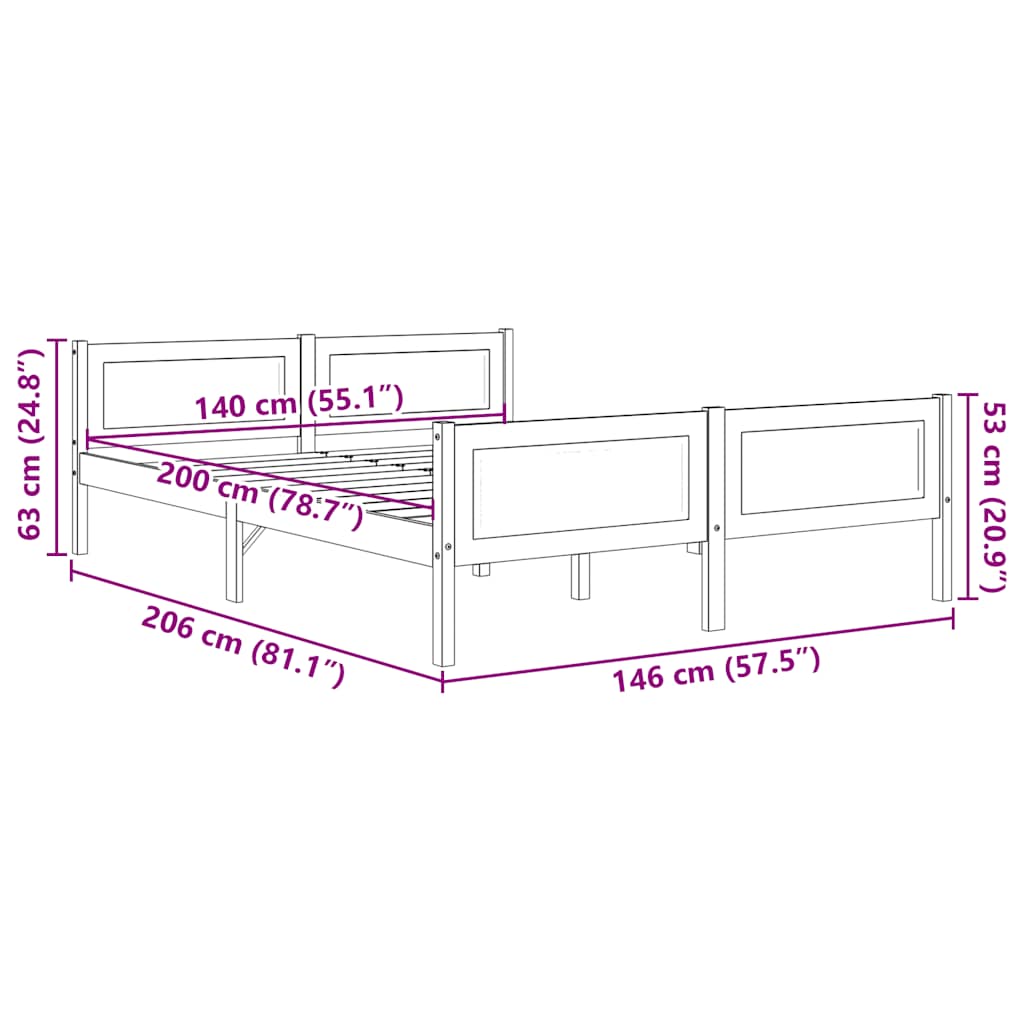 Bed Frame without Mattress Solid Pinewood Honey Brown 140x200 cm