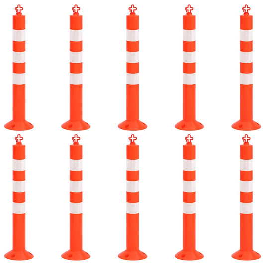 Traffic Control Bollards 10 pcs with Chain 75 cm PE