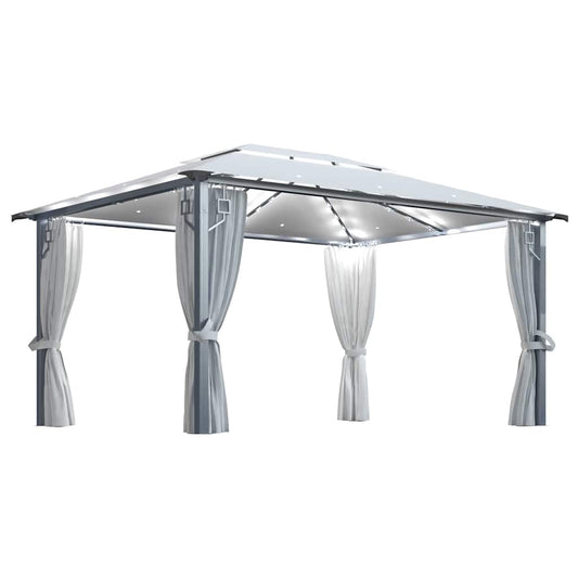 Gazebo with Curtain&LED String Lights 4x3 m Cream Aluminium