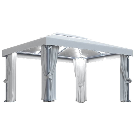 Gazebo with Curtain&LED String Lights 4x3 m Cream White