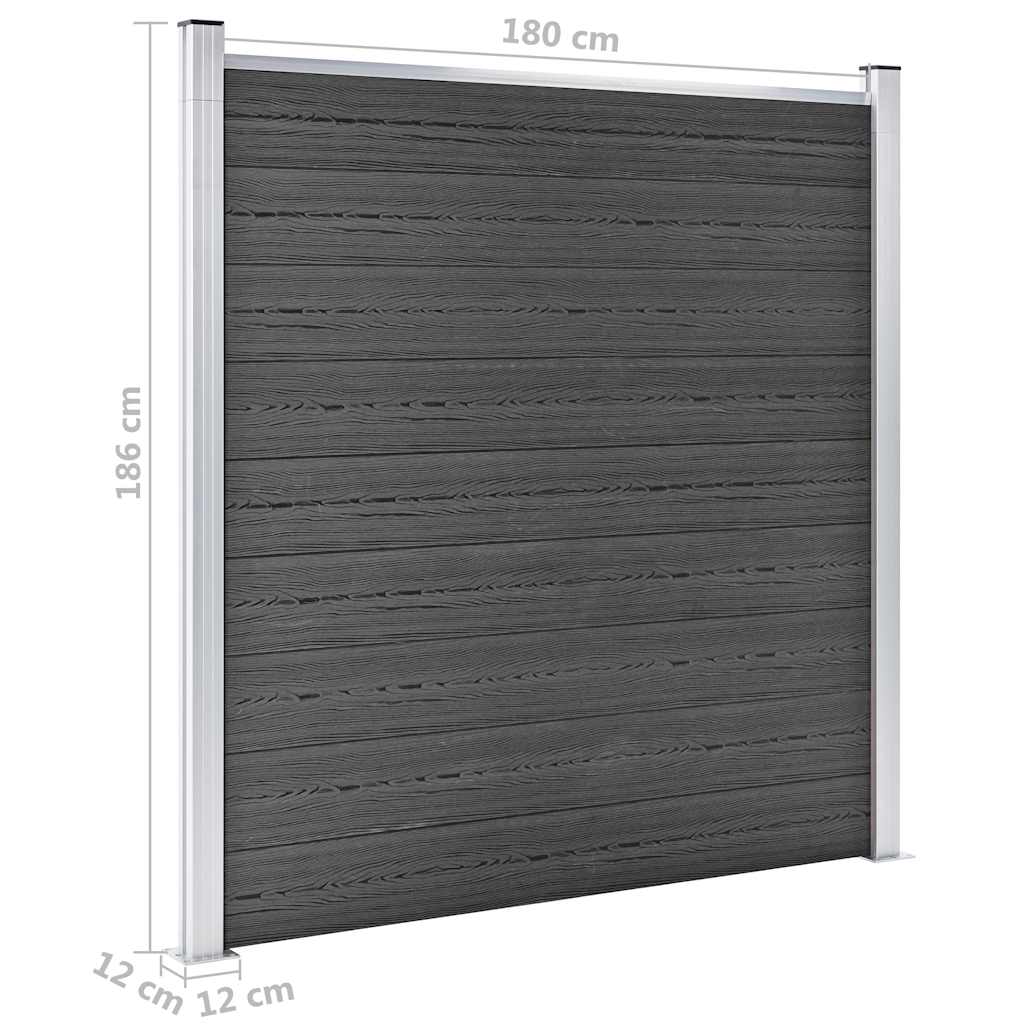 Fence Panel Set WPC 699x186 cm Black