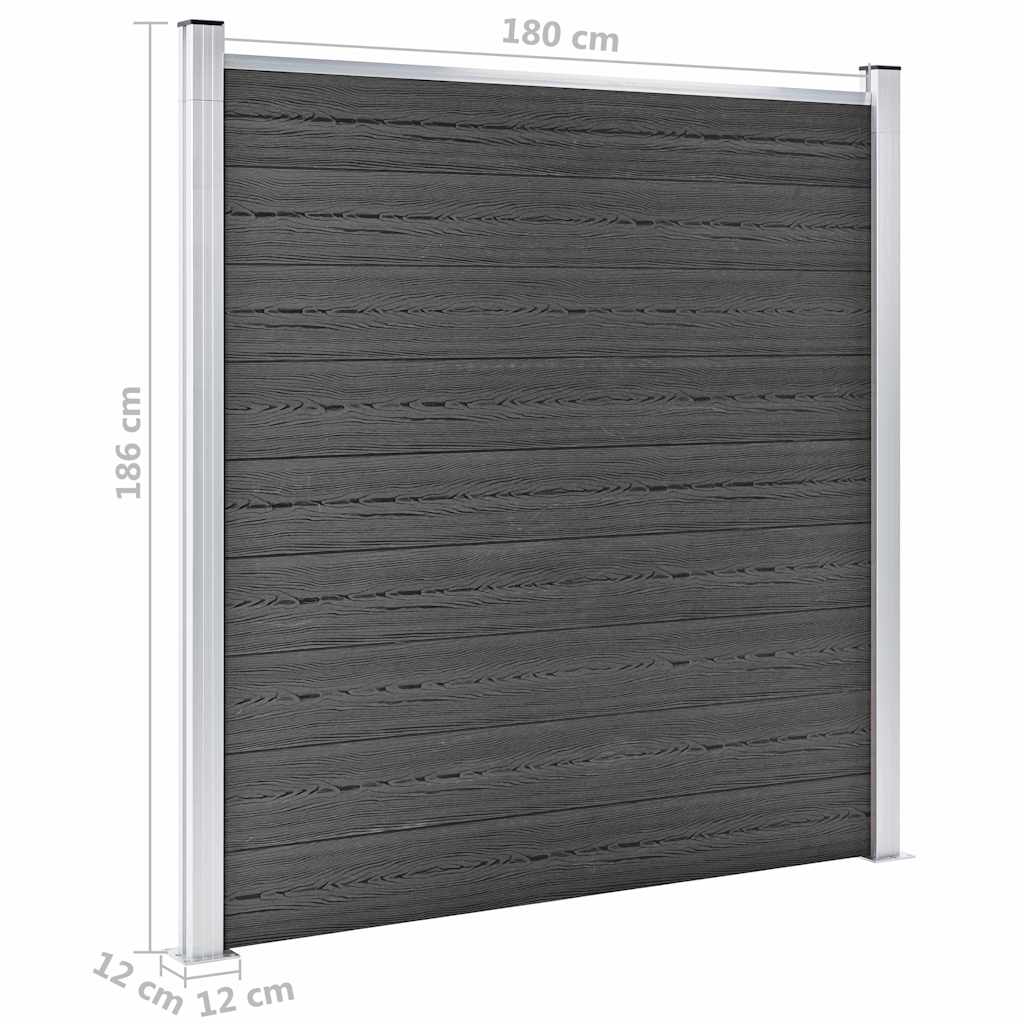 Fence Panel Set WPC 1218x186 cm Black