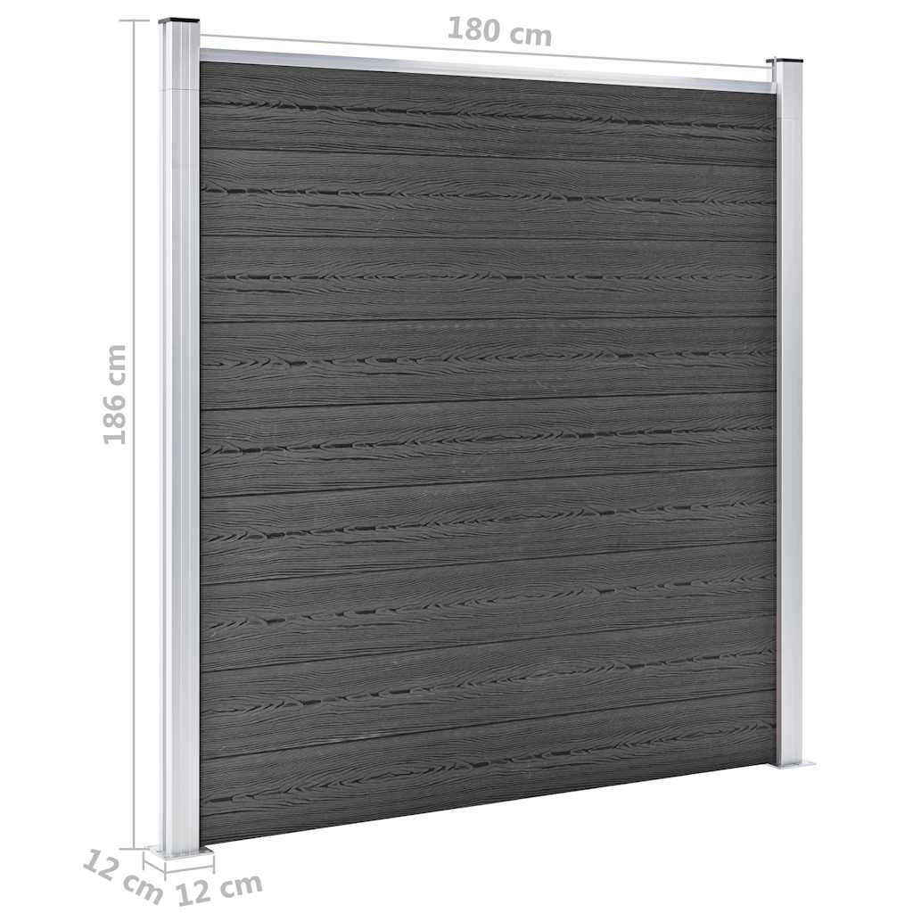 Fence Panel Set WPC 1564x186 cm Black