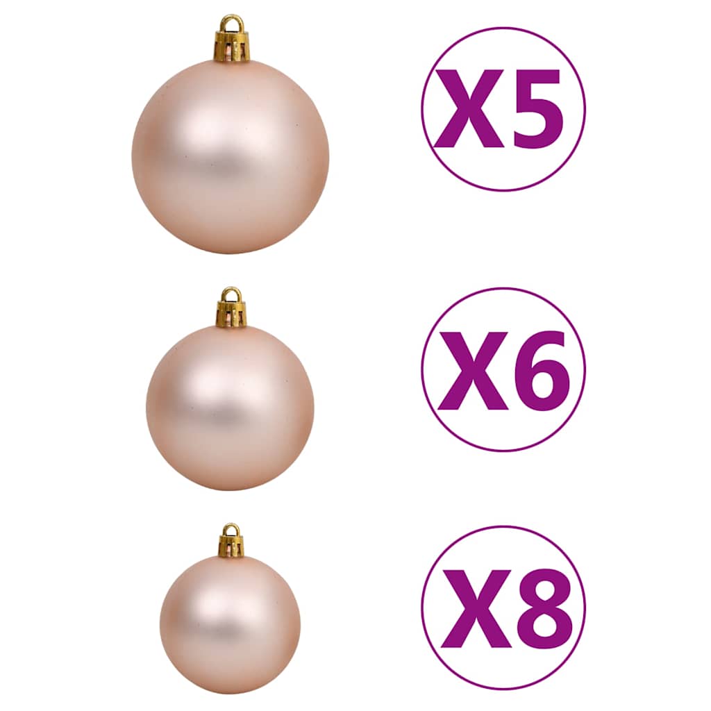 330097 vidaXL 60 Piece Christmas Ball Set with Peak and 150 LEDs Rose Gold
