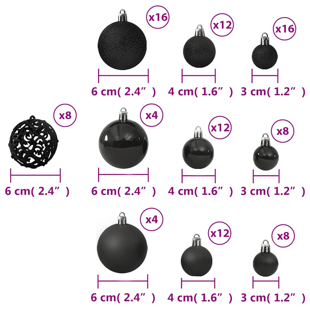 Christmas Ball Set | Set of 100 | Black | Plastic | Various