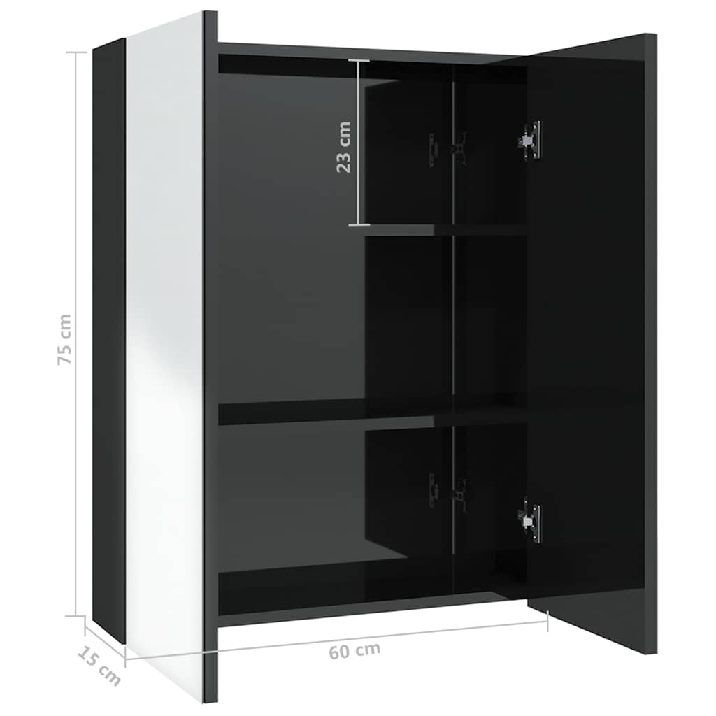 Mirror Cabinet | Shining black | MDF with melamine surface, glass
