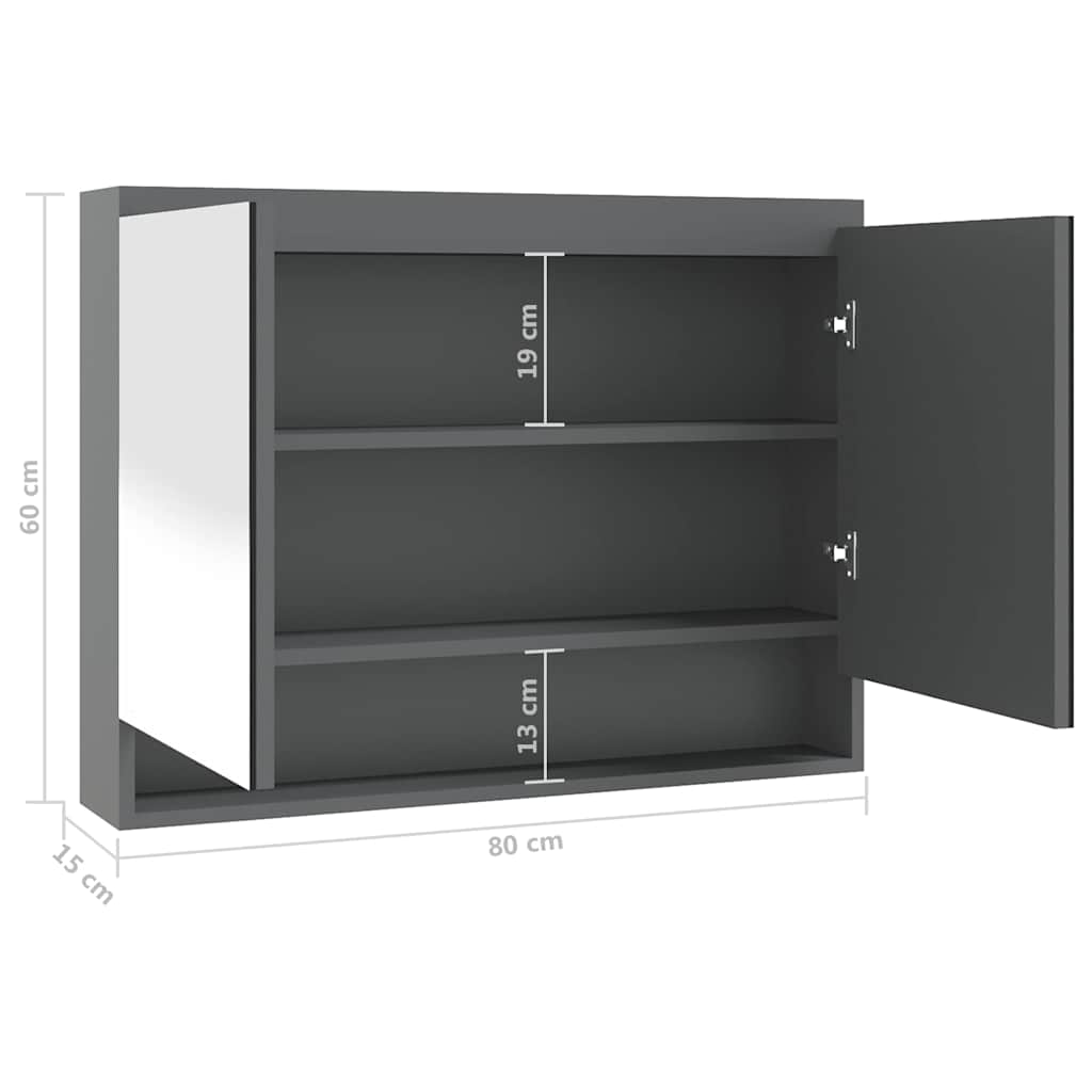 Mirror Cabinet | Shining grey | MDF with melamine surface, glass