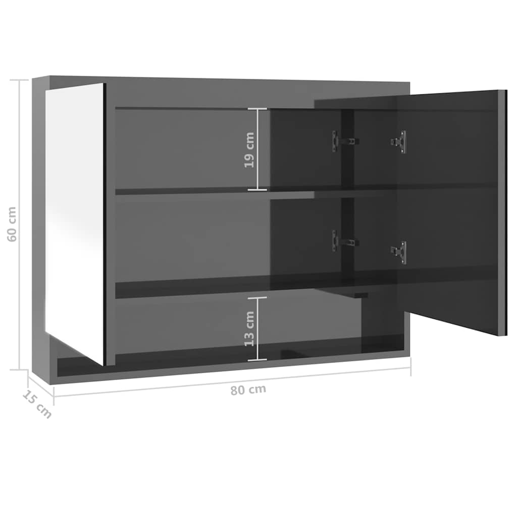 Mirror Cabinet | Grey | MDF with melamine surface | 80x15x60 cm | Mirror