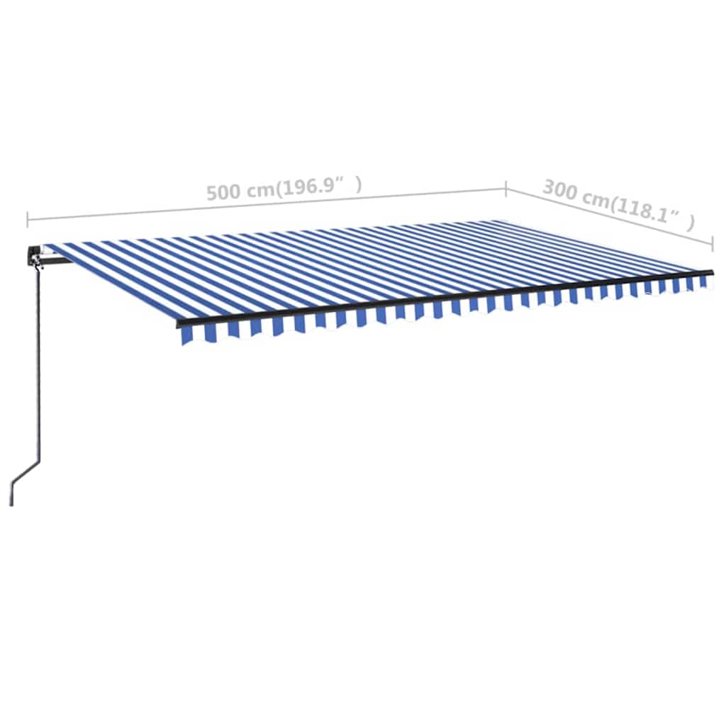 Retractable Awning | Blue and White | Aluminium frame | 500 cm x 300 cm