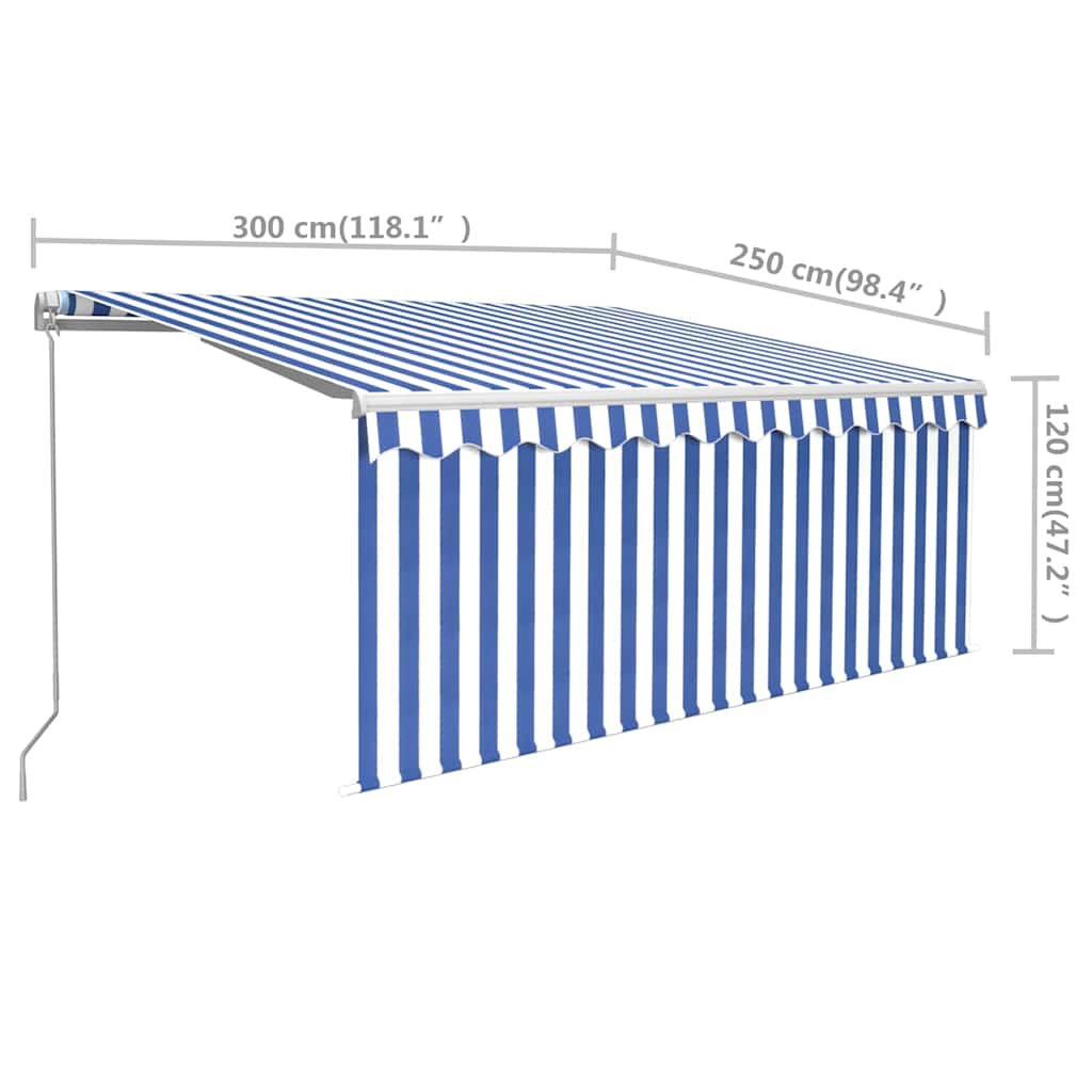 Manual Retractable Awning with Blind 3x2,5m Blue&White