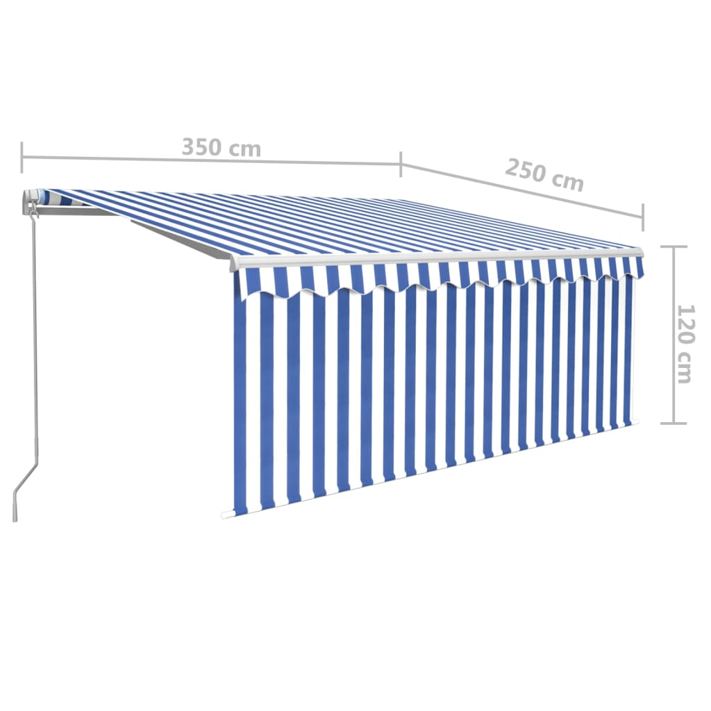 Manual Retractable Awning with Blind 3,5x2,5m Blue&White