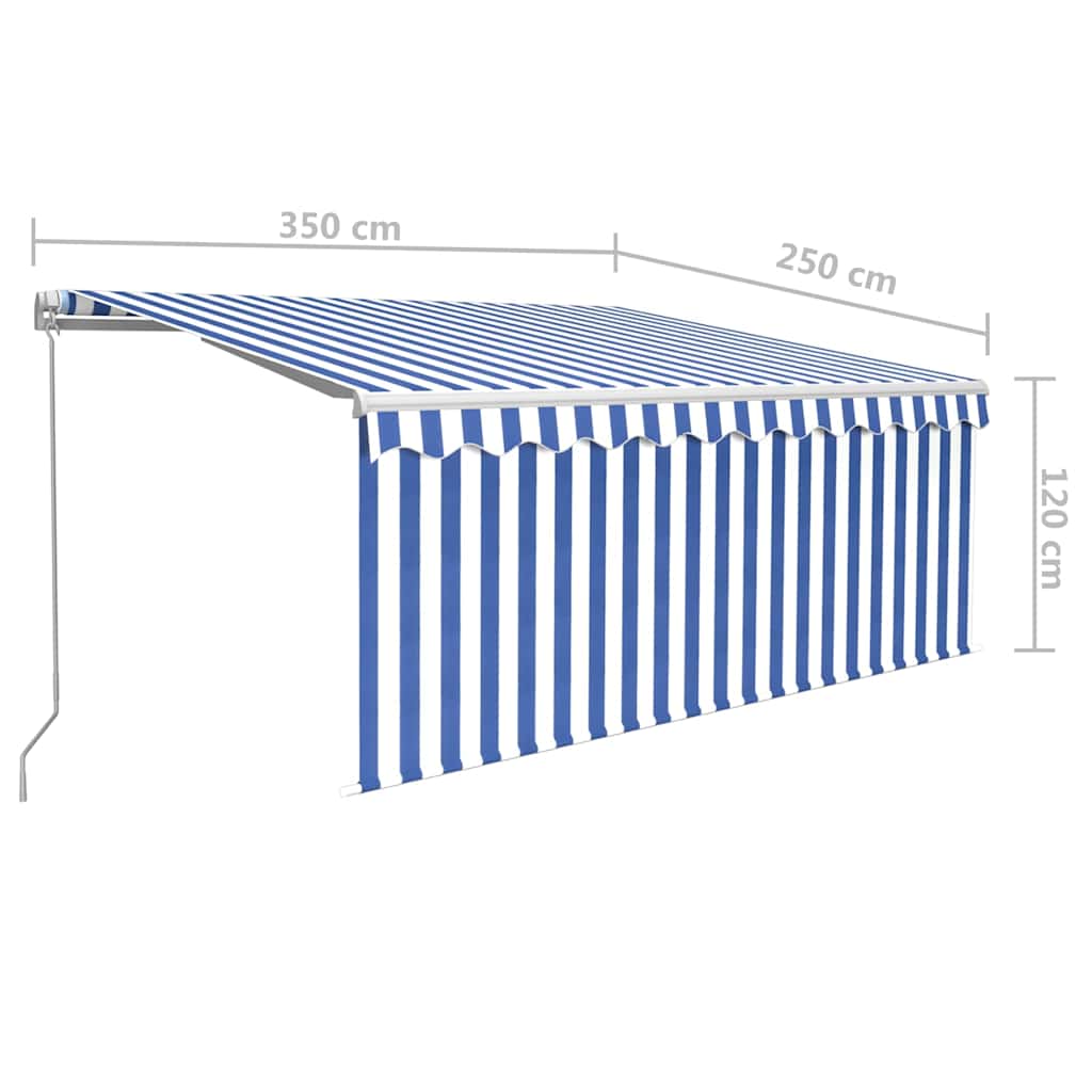 Manual Retractable Awning with Blind&LED 3,5x2,5m Blue&White