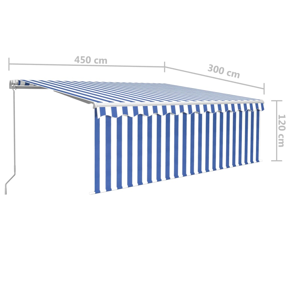 Manual Retractable Awning with Blind 4,5x3m Blue&White