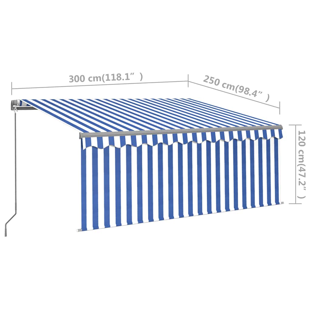 Manual Retractable Awning with Blind&LED 3x2,5m Blue&White