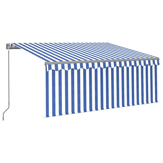 Manual Awning with Solar LED 3.5 x 2.5 m Blue and White Stripe