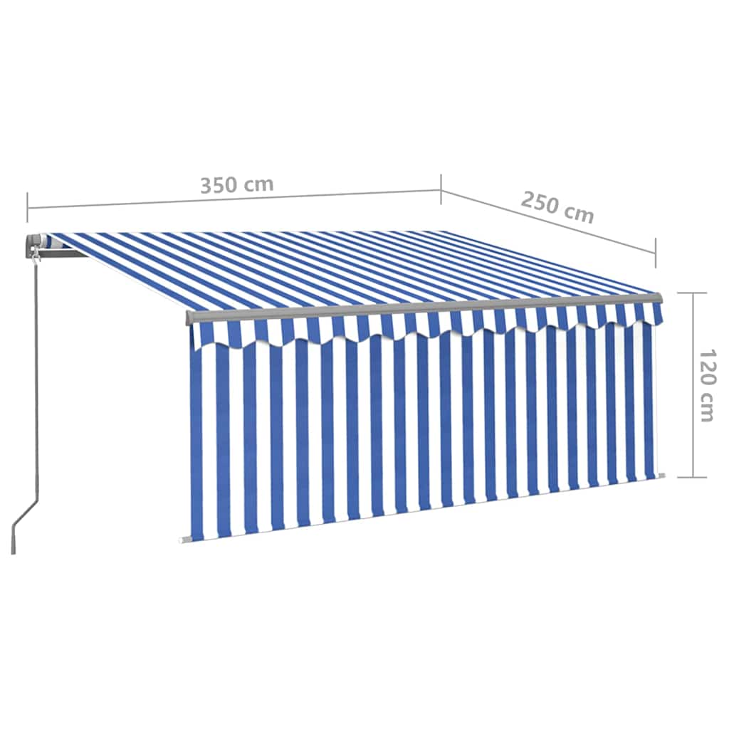 Manual Retractable Awning with Blind&LED 3,5x2,5m Blue&White