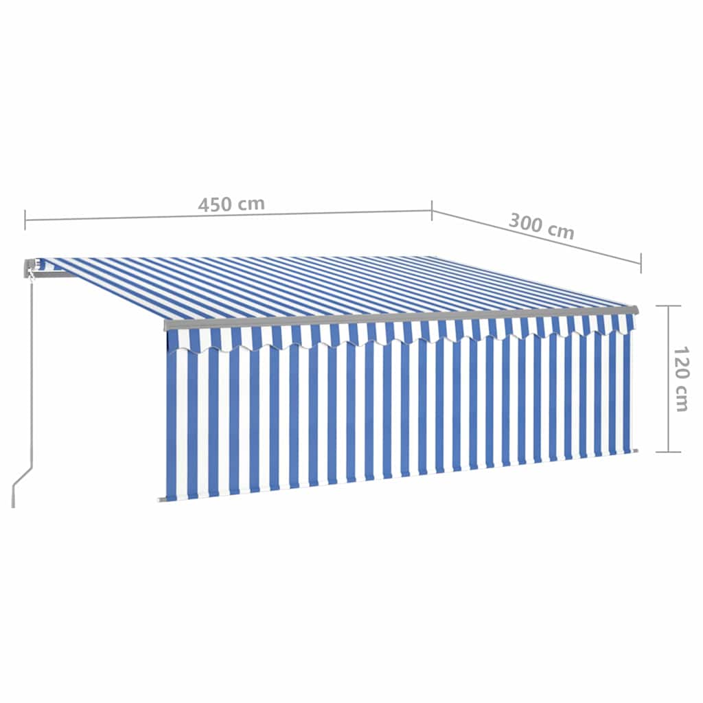Manual Retractable Awning with Blind&LED 4,5x3m Blue&White