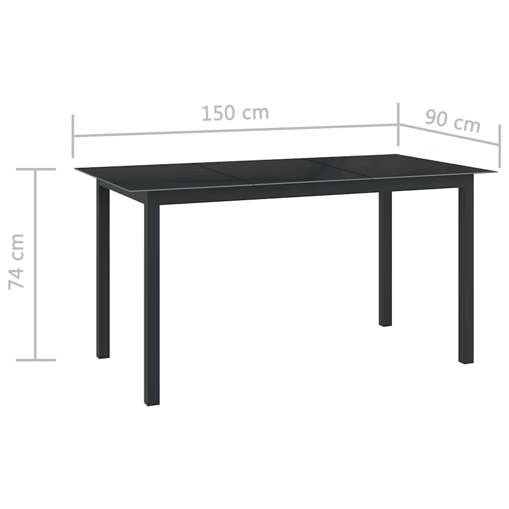 Dining Set | Black | Powder-coated aluminium, Textilene, Glass | Medium