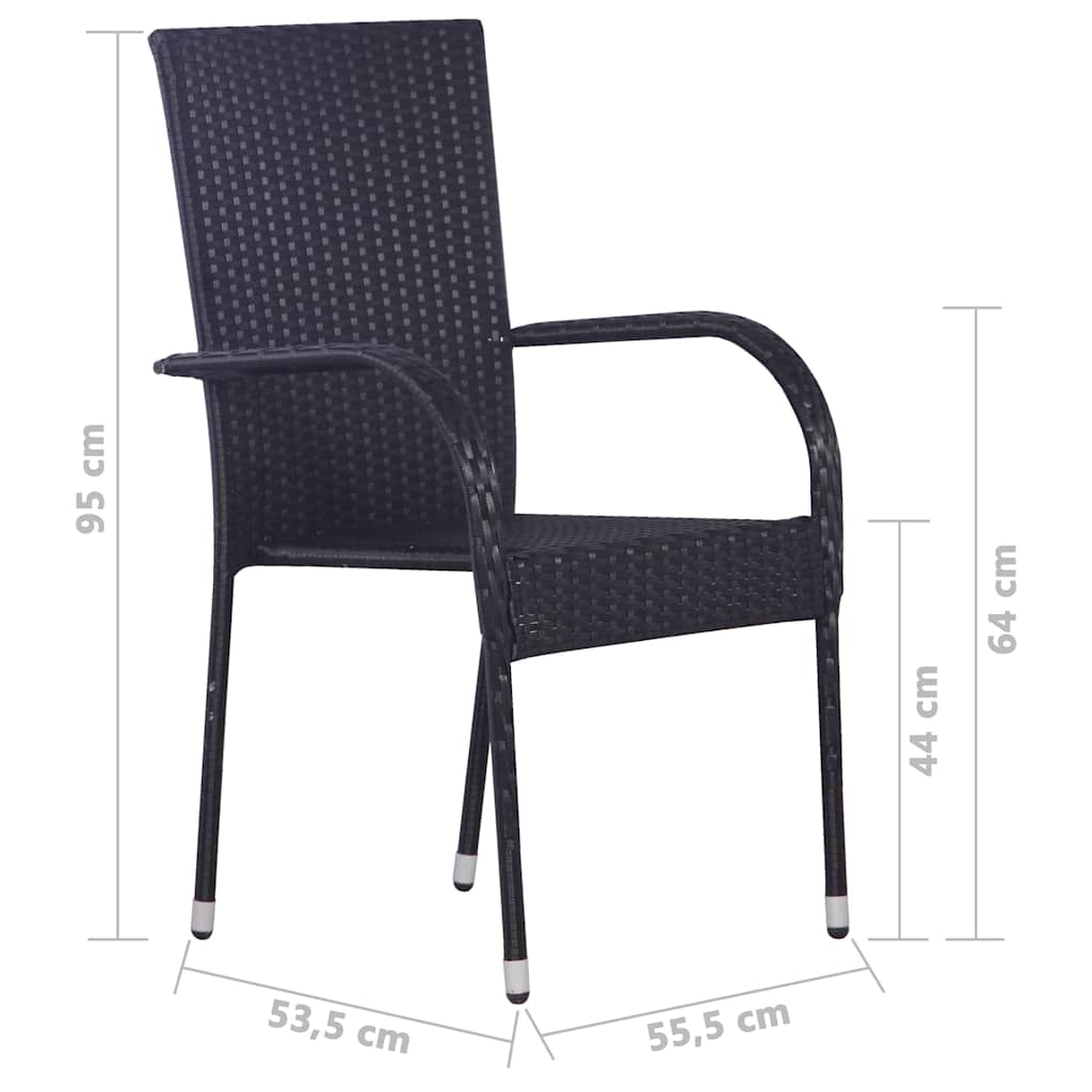 Dining Set | Black | Solid Acacia wood, PE rattan, Powder-coated steel