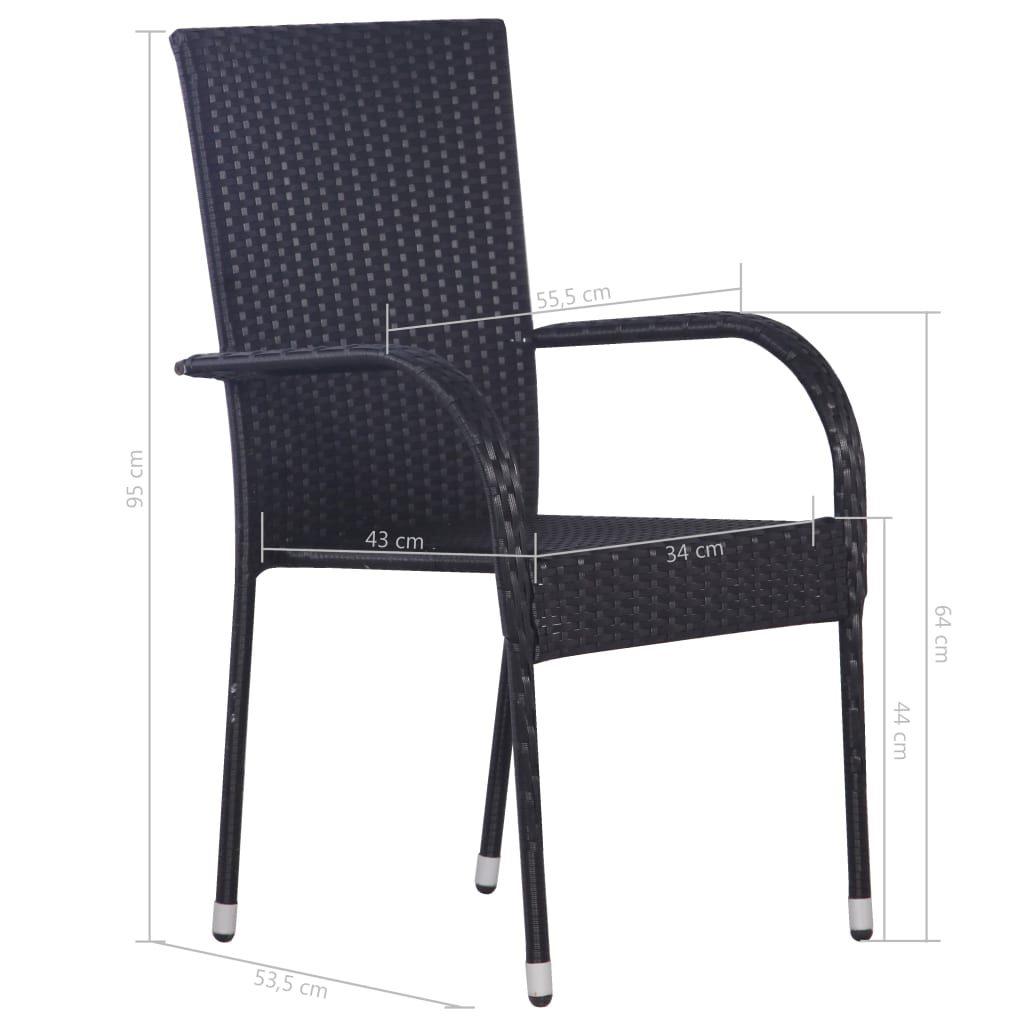 Dining Set | Black | Solid Acacia Wood | Stackable | Dining Set