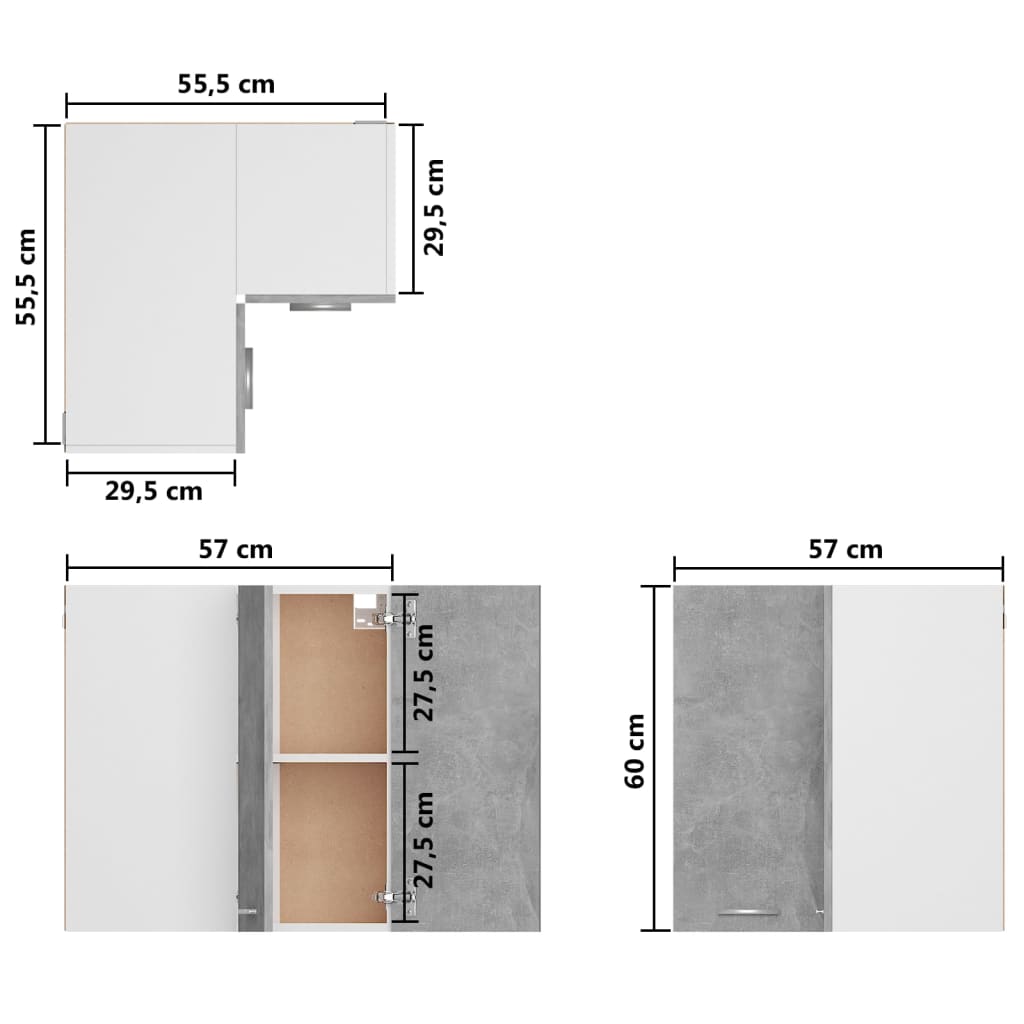 Hanging Corner Cabinet | Concrete Grey | Engineered Wood | Medium