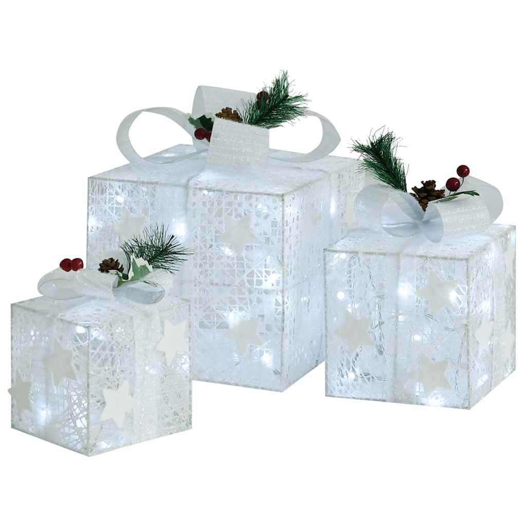Christmas Gift Box Set of 3 White Fabric Small, Medium, Large
