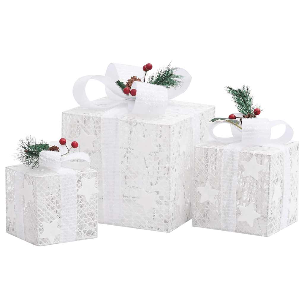 Christmas Gift Box Set of 3 White Fabric Small, Medium, Large