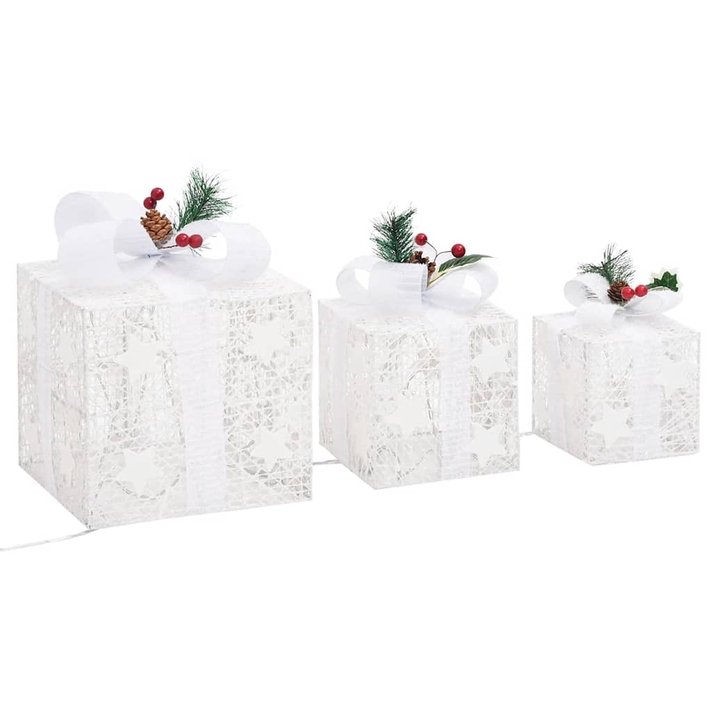 Christmas Gift Box Set of 3 White Fabric Small, Medium, Large