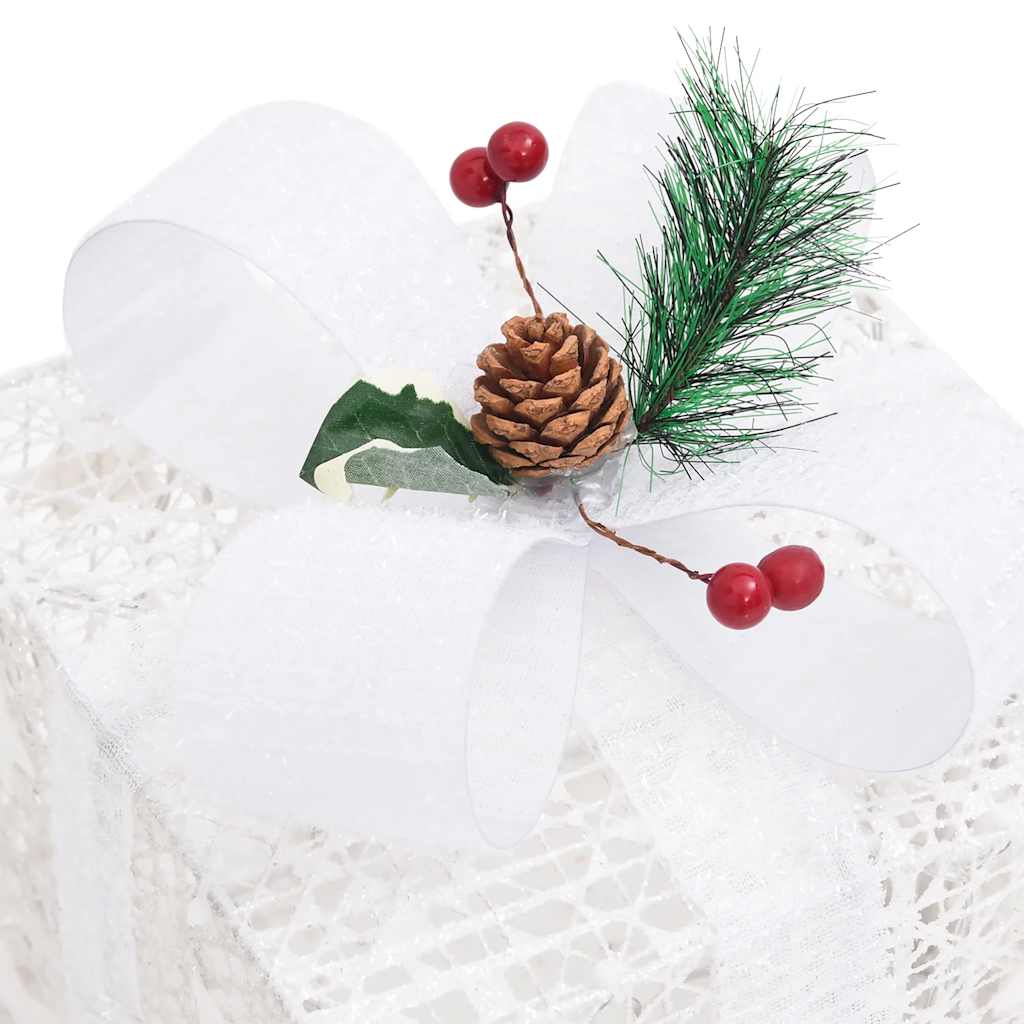 Christmas Gift Box Set of 3 White Fabric Small, Medium, Large