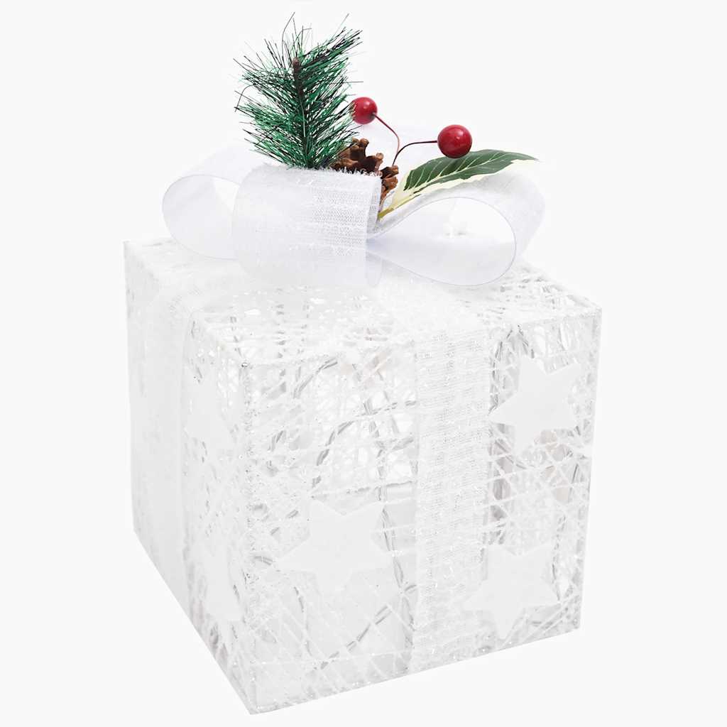 Christmas Gift Box Set of 3 White Fabric Small, Medium, Large