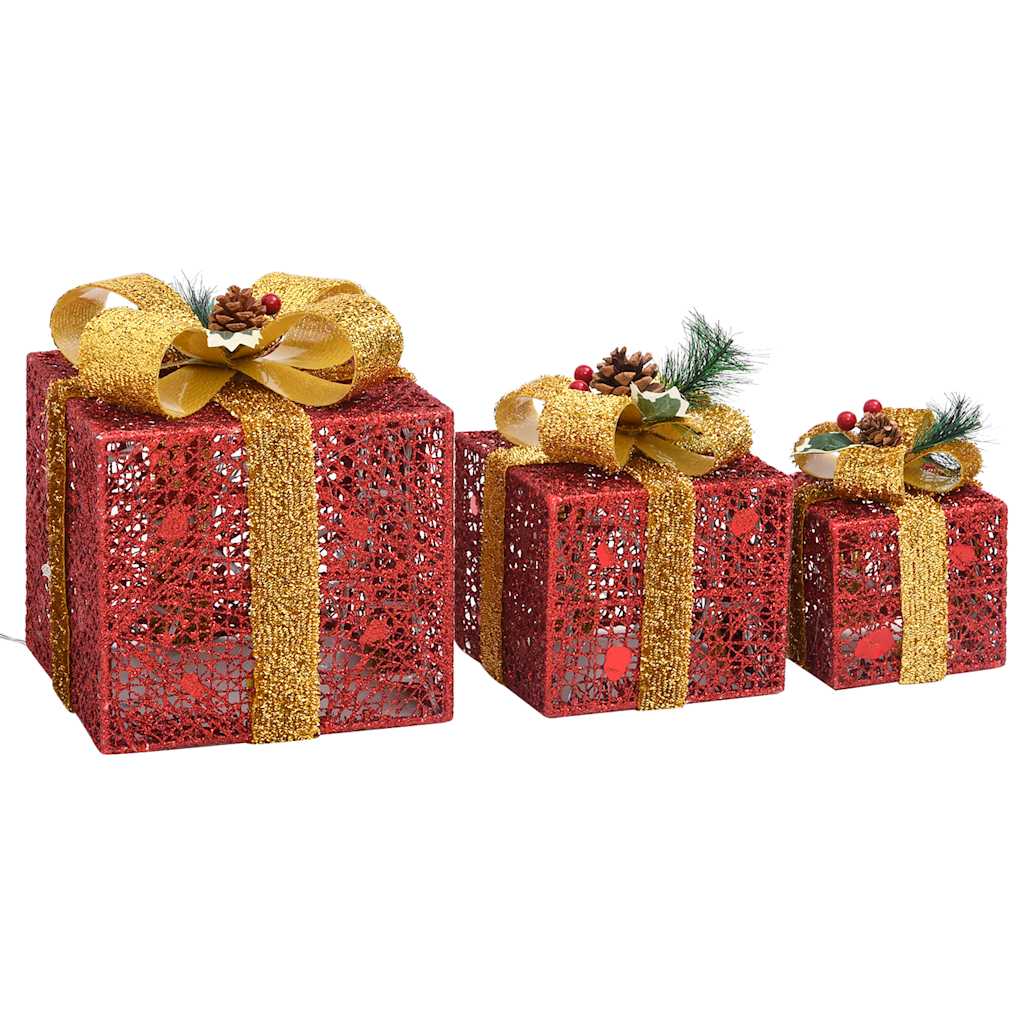 Christmas Gift Box Set of 3 Red and gold Fabric
