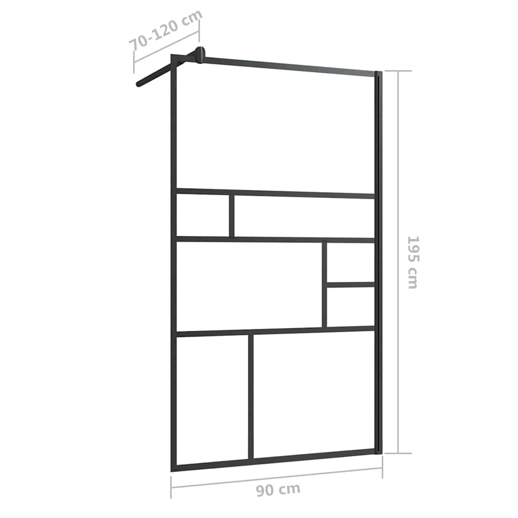 150753 vidaXL Walk-in Shower Wall with Clear ESG Glass 90x195 cm Black