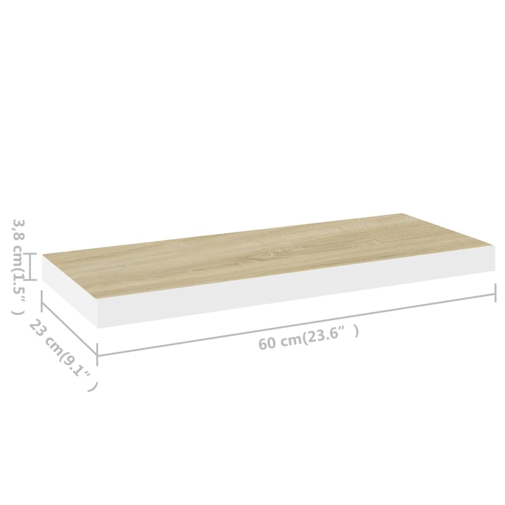 Wall Shelf Set of 4 Oak and White Honeycomb MDF, Metal Standard
