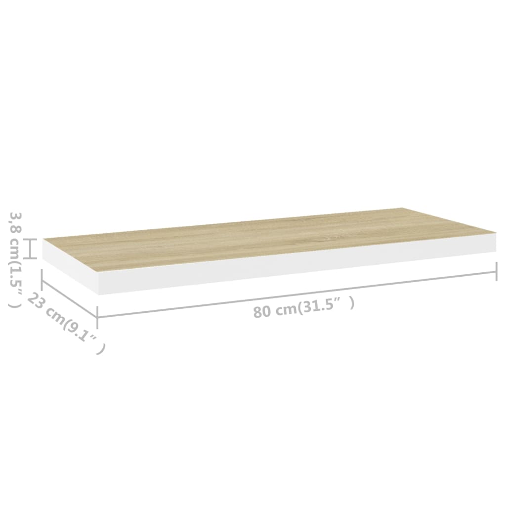 Wall Shelf Oak and White Honeycomb MDF, metal 31.5 x 9.3 x 1.5 in