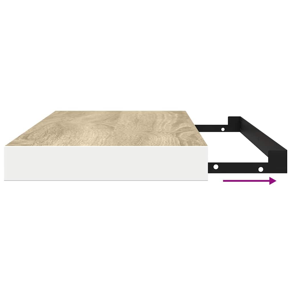 Wall Shelf | Set of 4 | Oak and White | Honeycomb MDF, Metal | Large