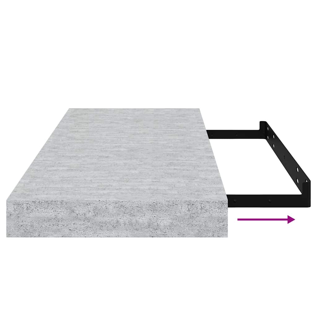 Wall Shelf | Set of 2 | Concrete grey | Honeycomb MDF, metal | 60 cm long