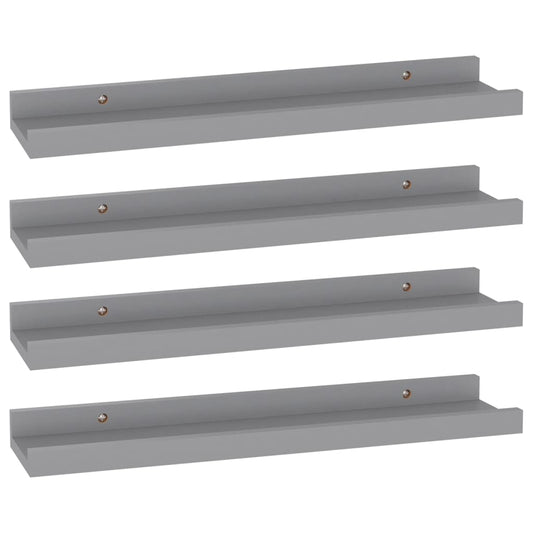 Wall Shelf Set of 4 Grey MDF Small Wall Shelf Rectangular