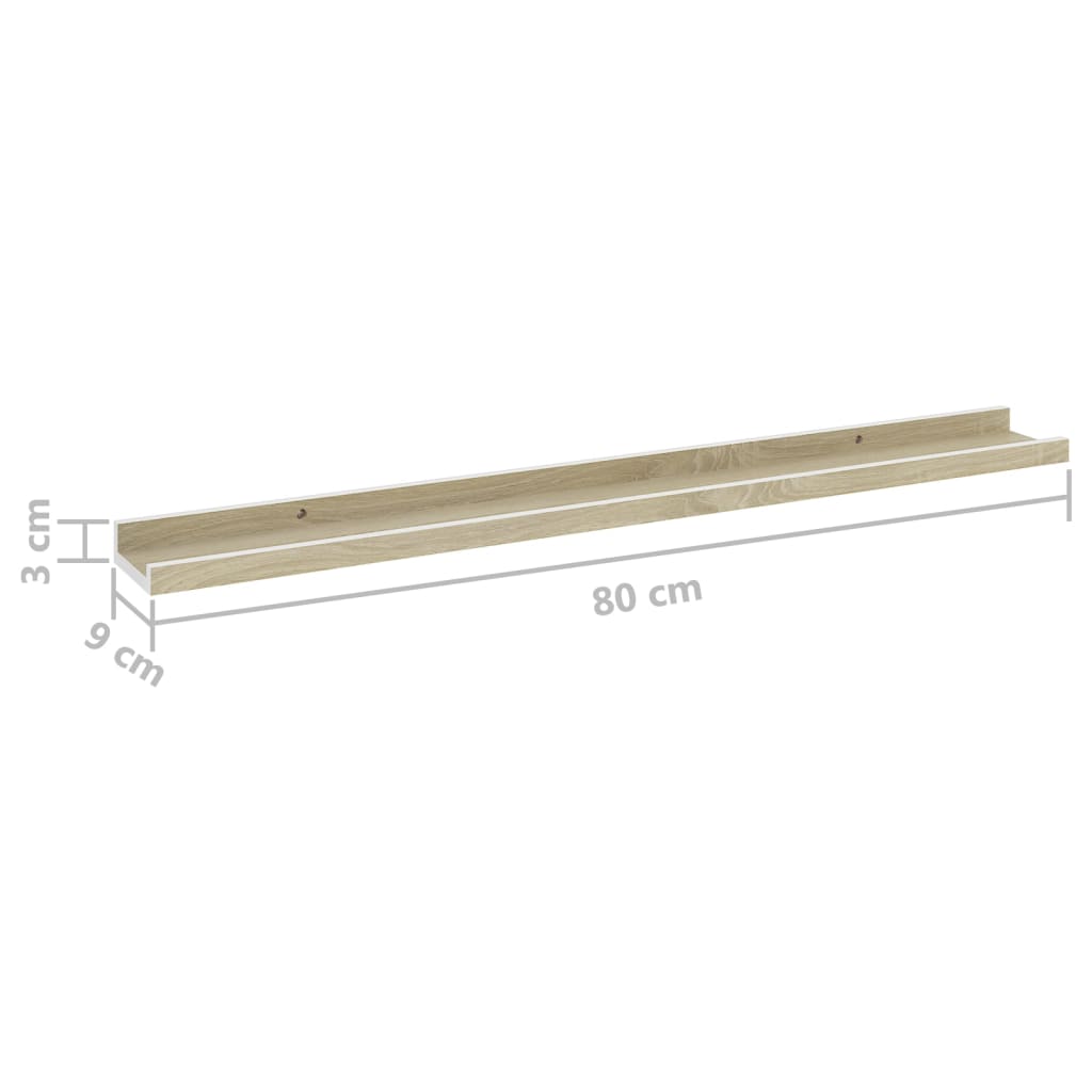 Wall Shelf Set of 4 White and Sonoma Oak MDF Medium