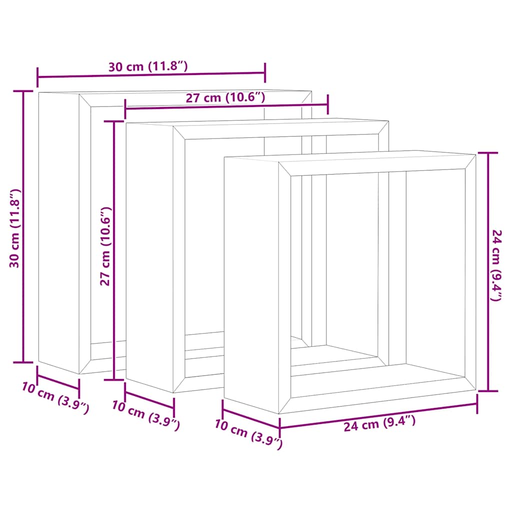 Wall Cube Shelf | Set of 3 | Sonoma oak | MDF | Large, Medium, Small