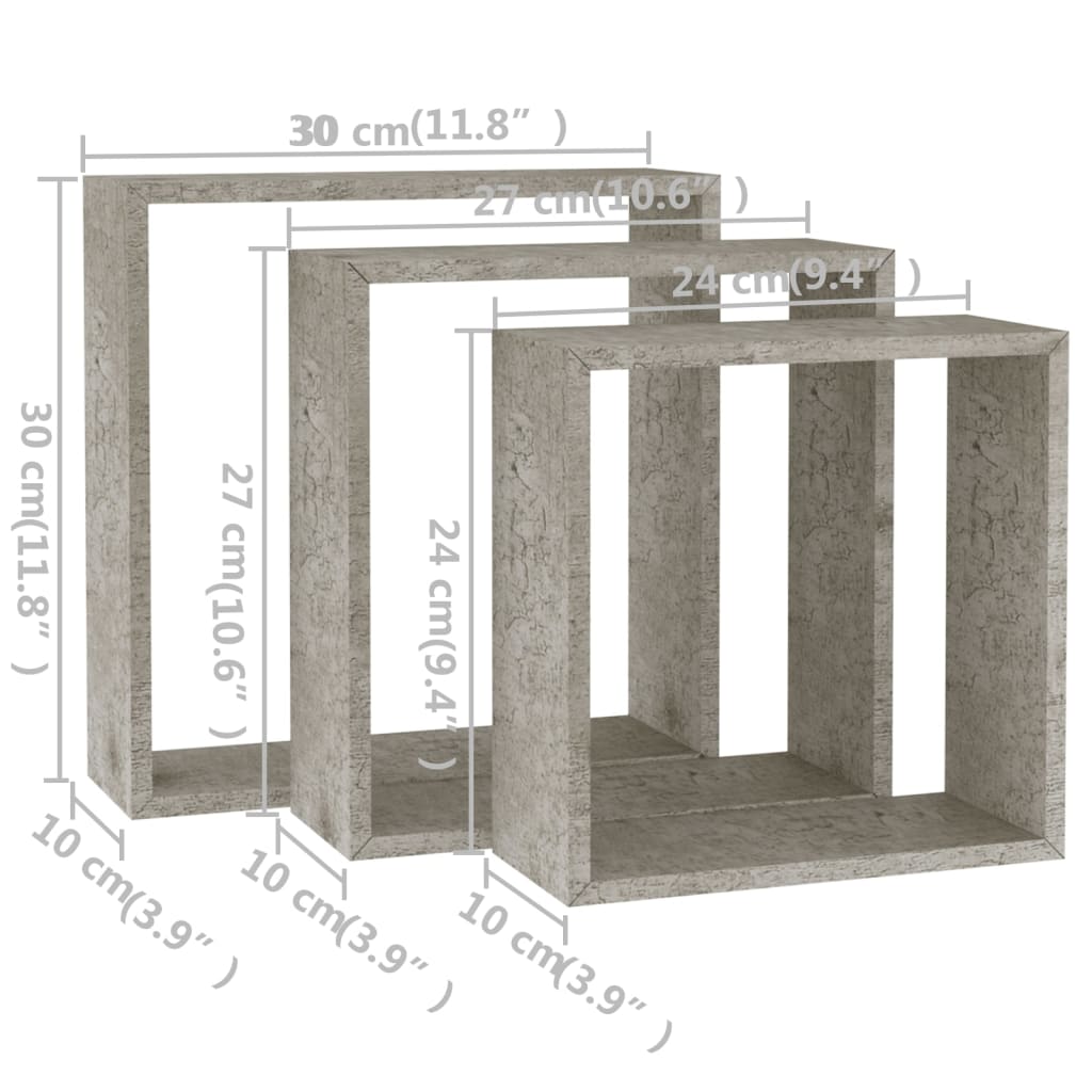 Wall Cube Shelf Set of 3 Concrete Gray MDF