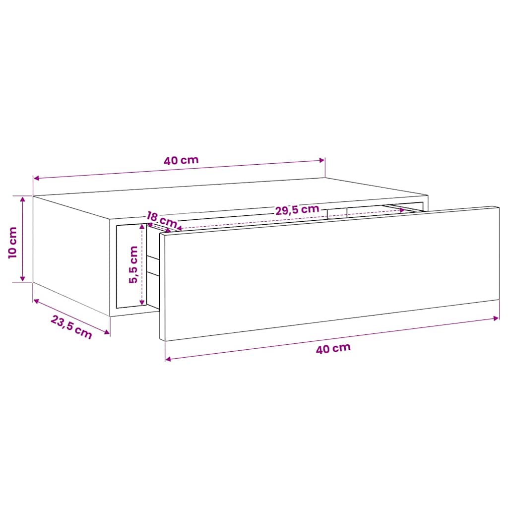 Wall-mounted Drawer Shelf White 40x23.5x10 cm MDF