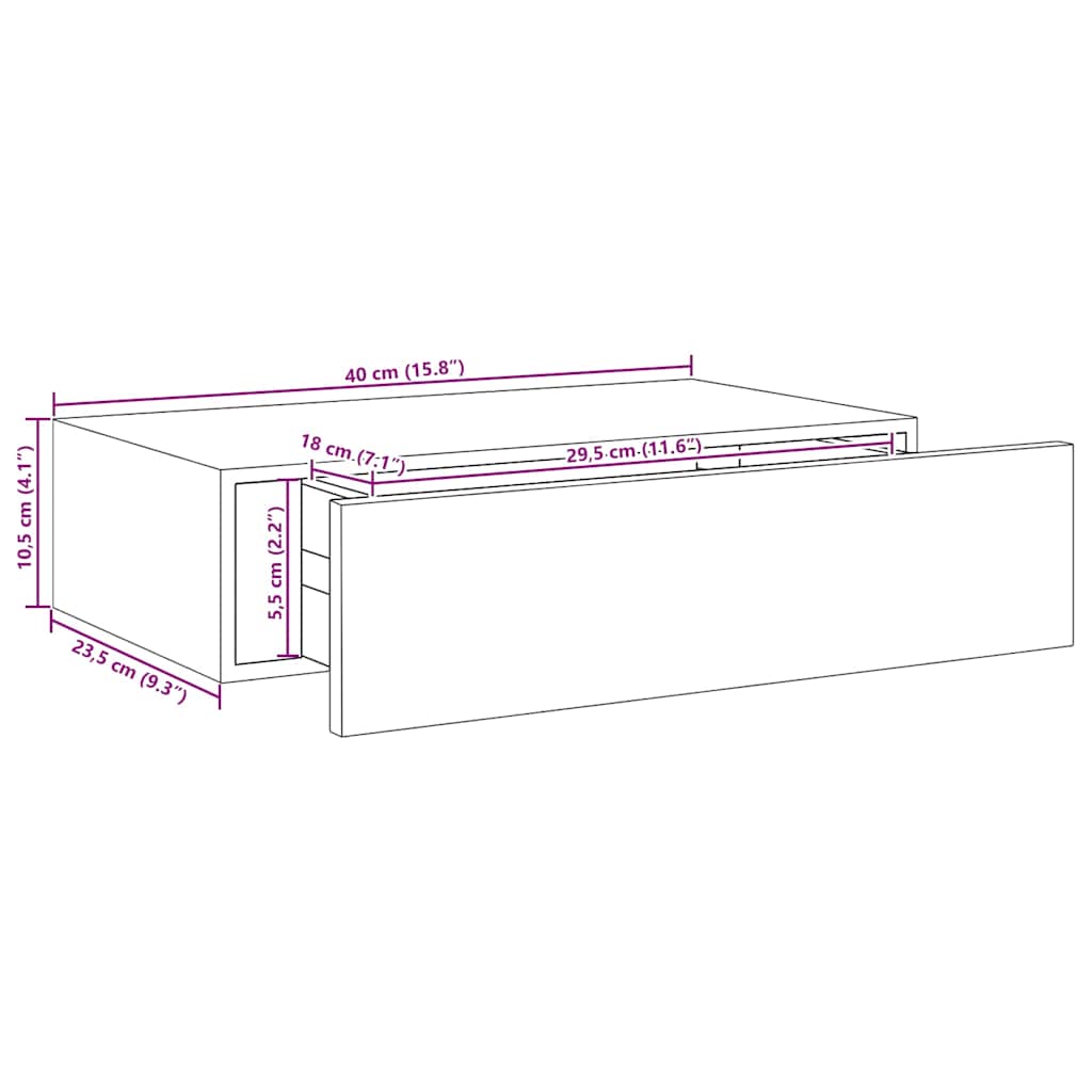 Drawer Shelf | Grey | MDF, metal | Compact | Floating Shelf | Rectangular