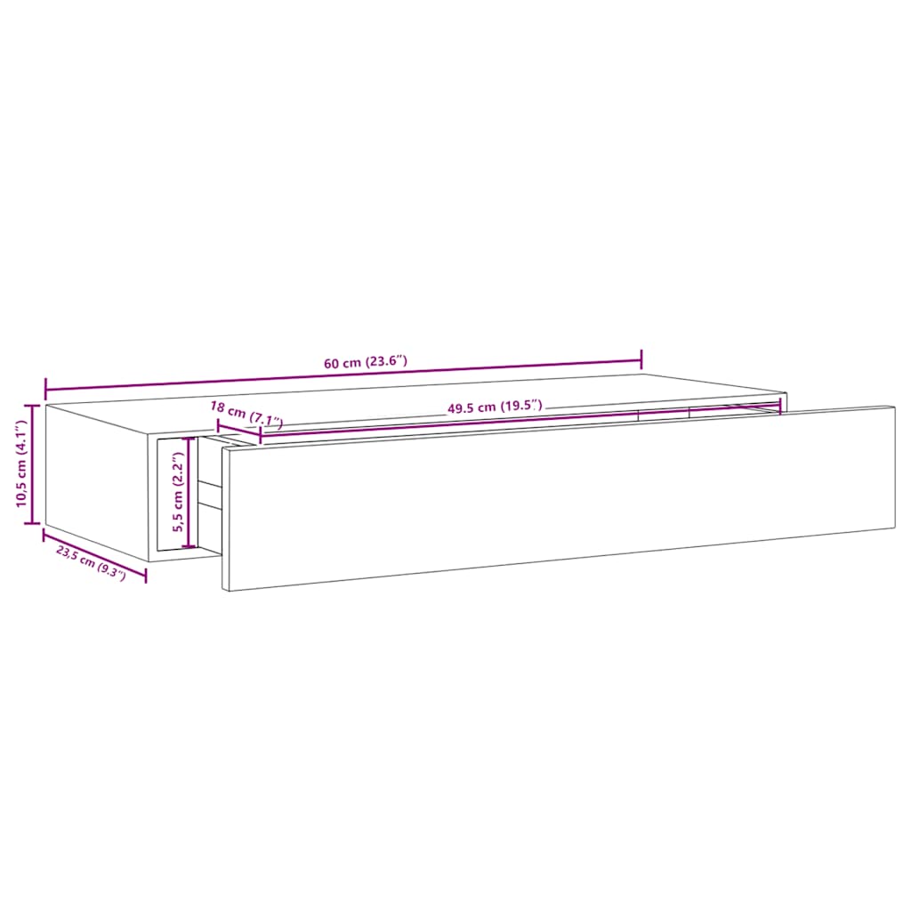 Drawer Shelf | White | MDF, metal | Compact | Wall-Mounted Shelf