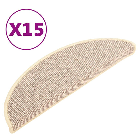 Carpet Stair Tread | Set of 15 | White and Brown | 100% PP | 56x17x3 cm