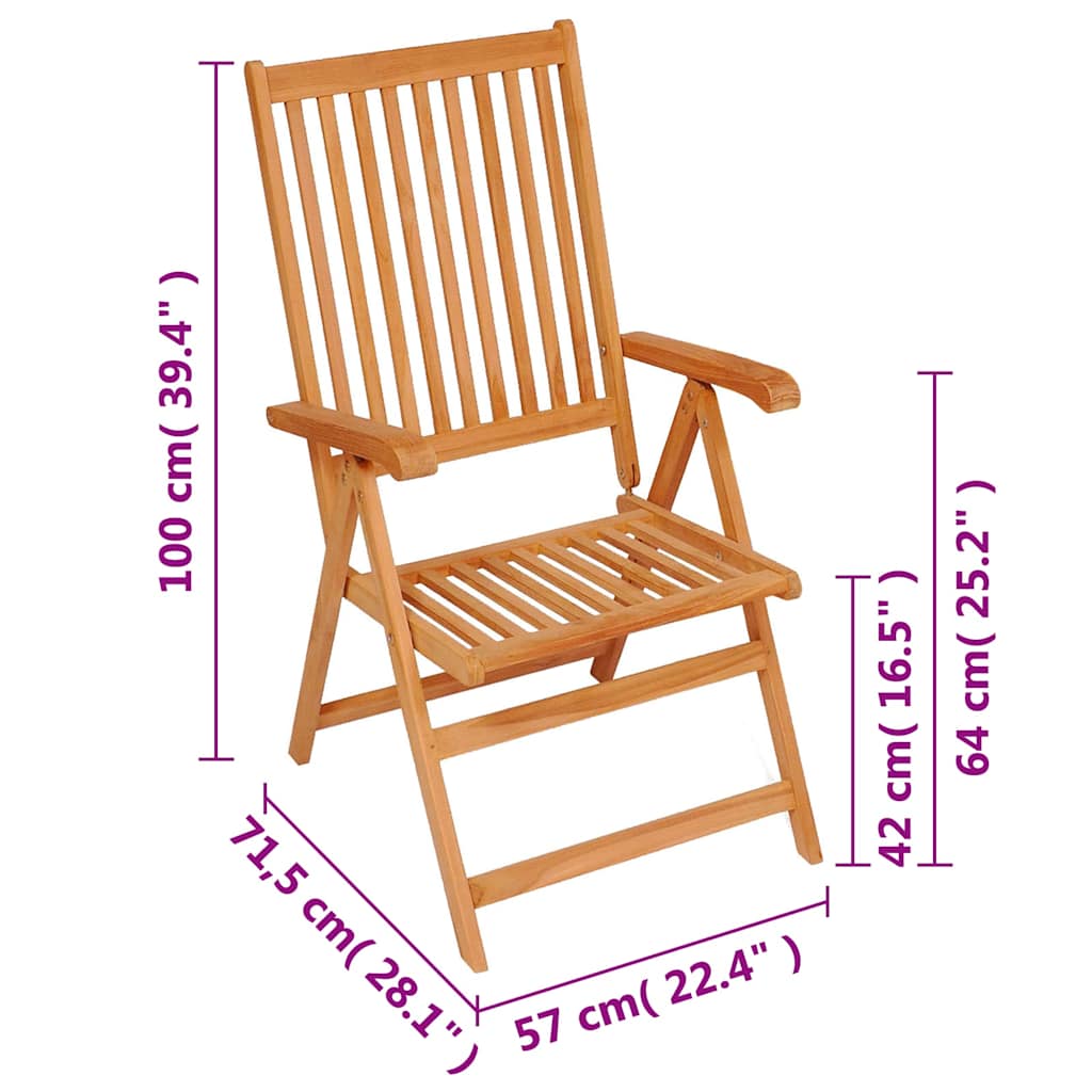 Reclining Folding Chairs 8 pcs Solid Teak Wood