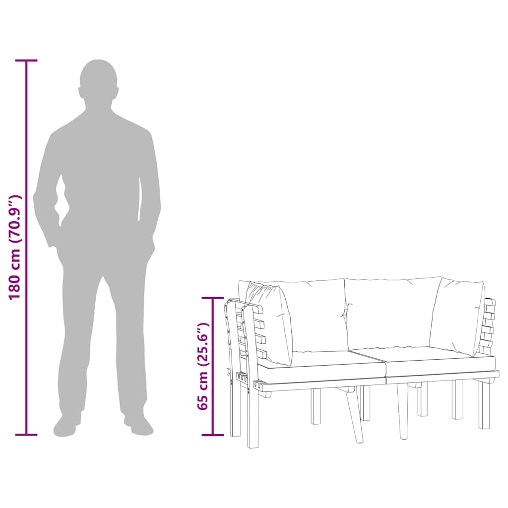 2-Seater Patio Sofa with Cushions Solid Acacia Wood