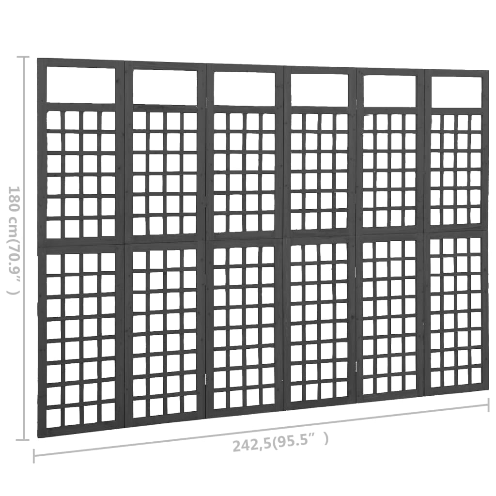 6-Panel Room Divider/Trellis Solid Fir Wood Black 95.5"x70.9"
