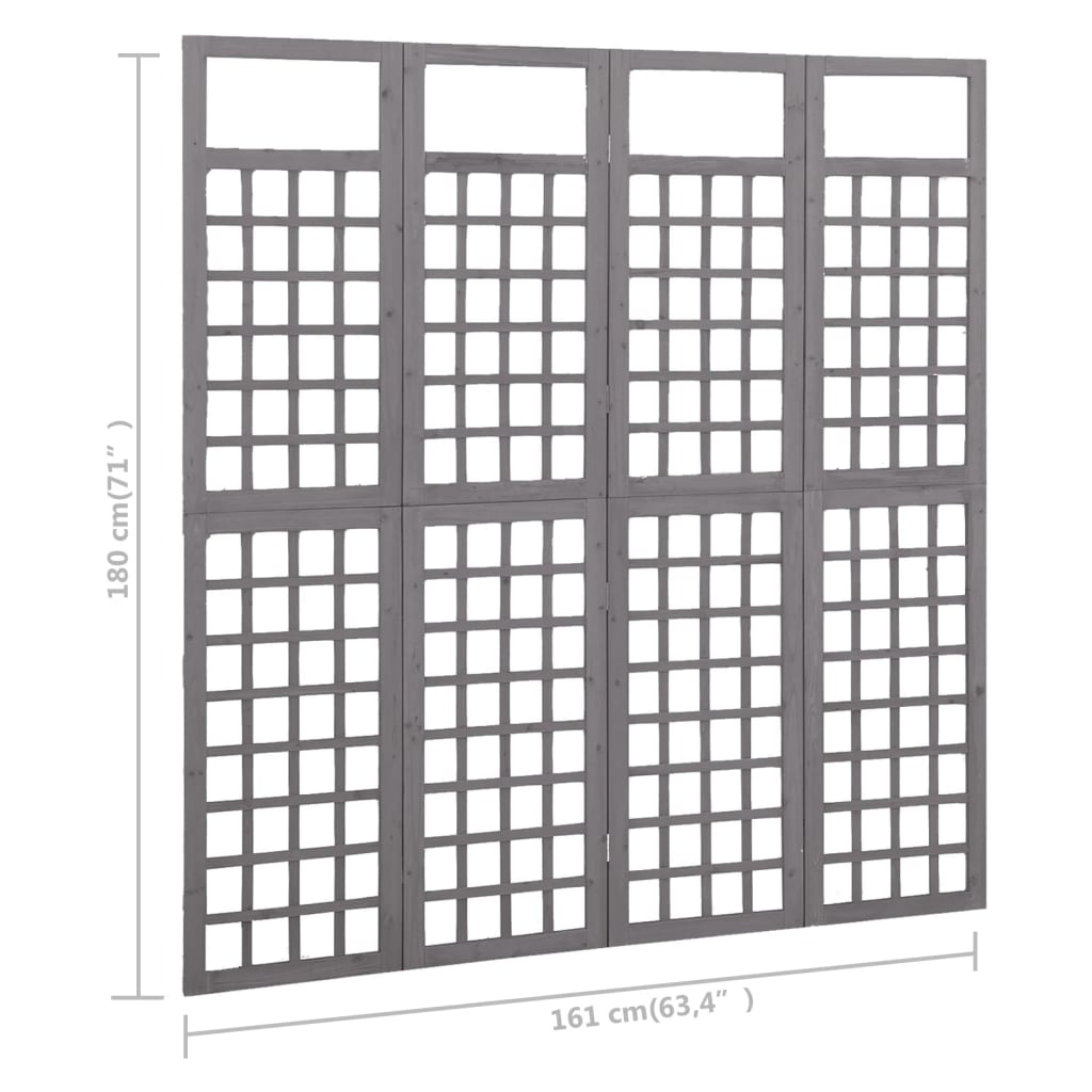 4-Panel Room Divider/Trellis Solid Fir Wood Gray 63.4"x70.9"